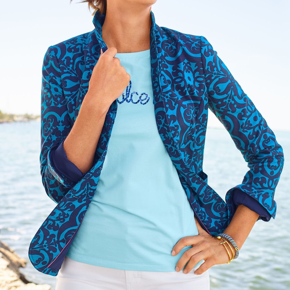 Talbots blue MEDALLION-PRINT BLAZER size 12